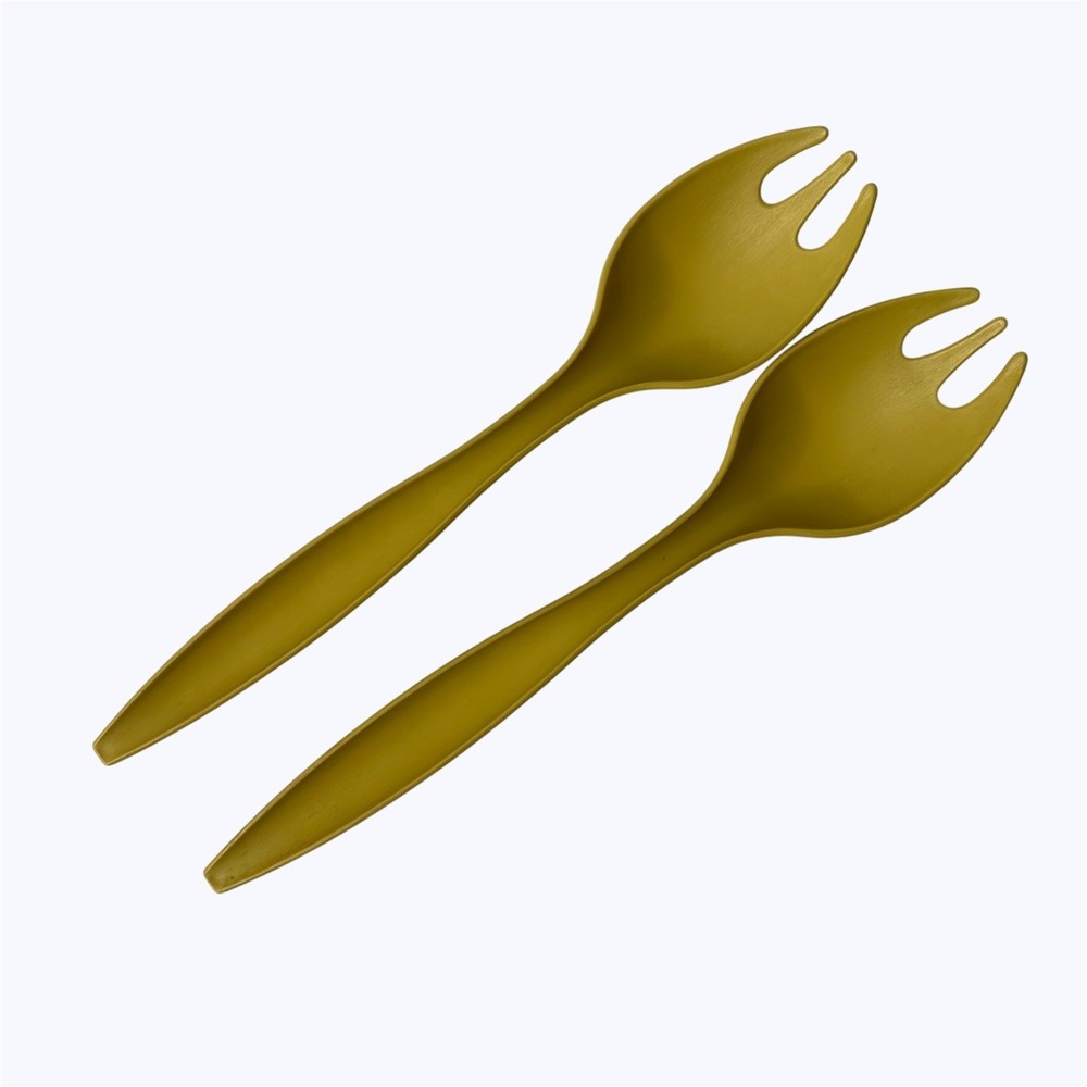 2 Vintage Tupperware Harvest Gold 12" Salad Serving Forks Tongs Sporks